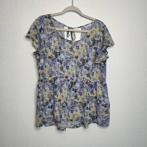 Lucky Brand Floral Fairy Spring Peplum Lightweight Short Sleeve Top Size Medium